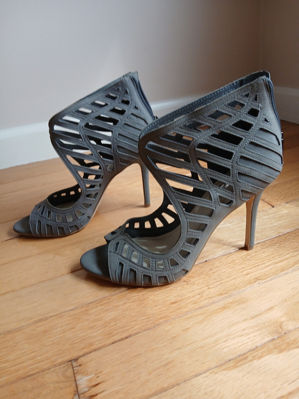 BCBG Women's Grey Cutout Stiletto Heels